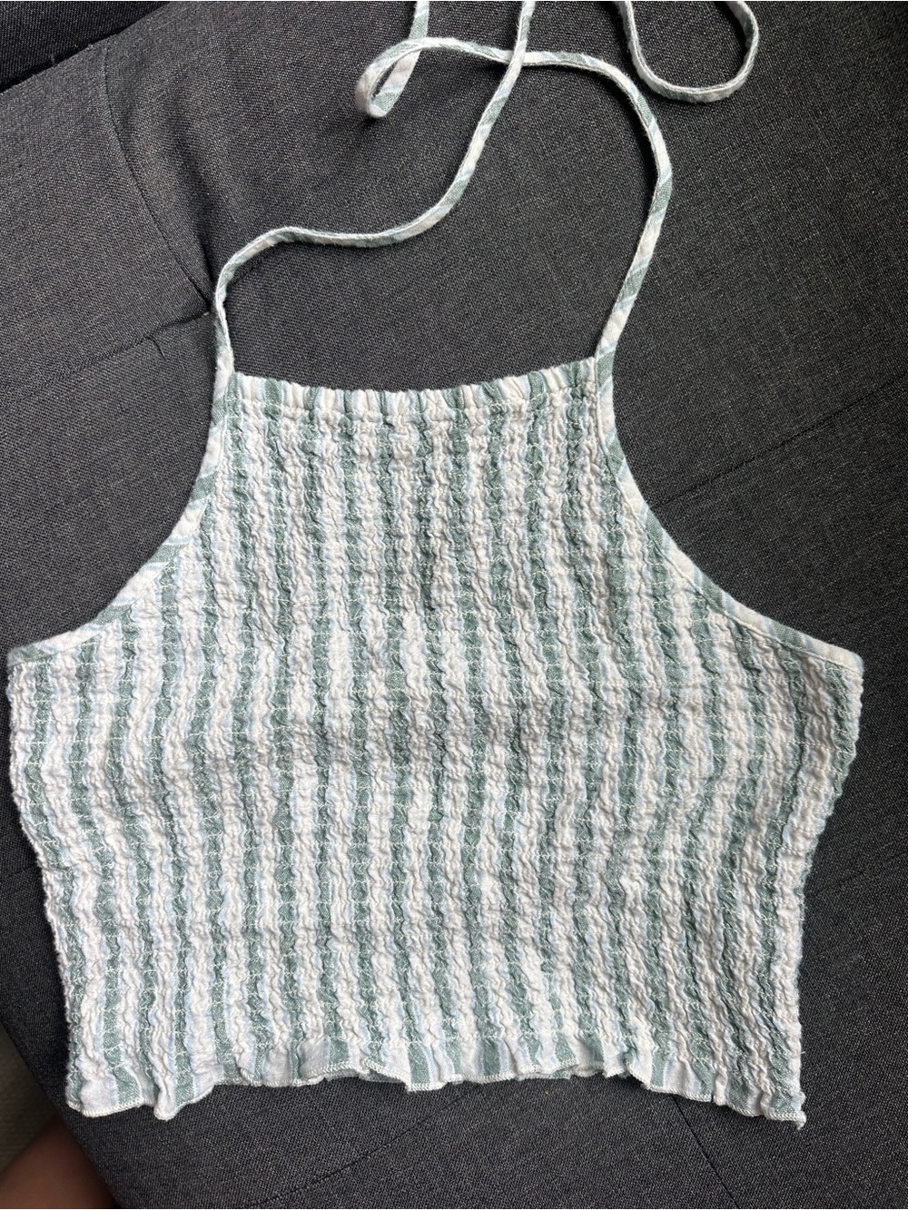 American Eagle Ruched Striped Halter Crop Top